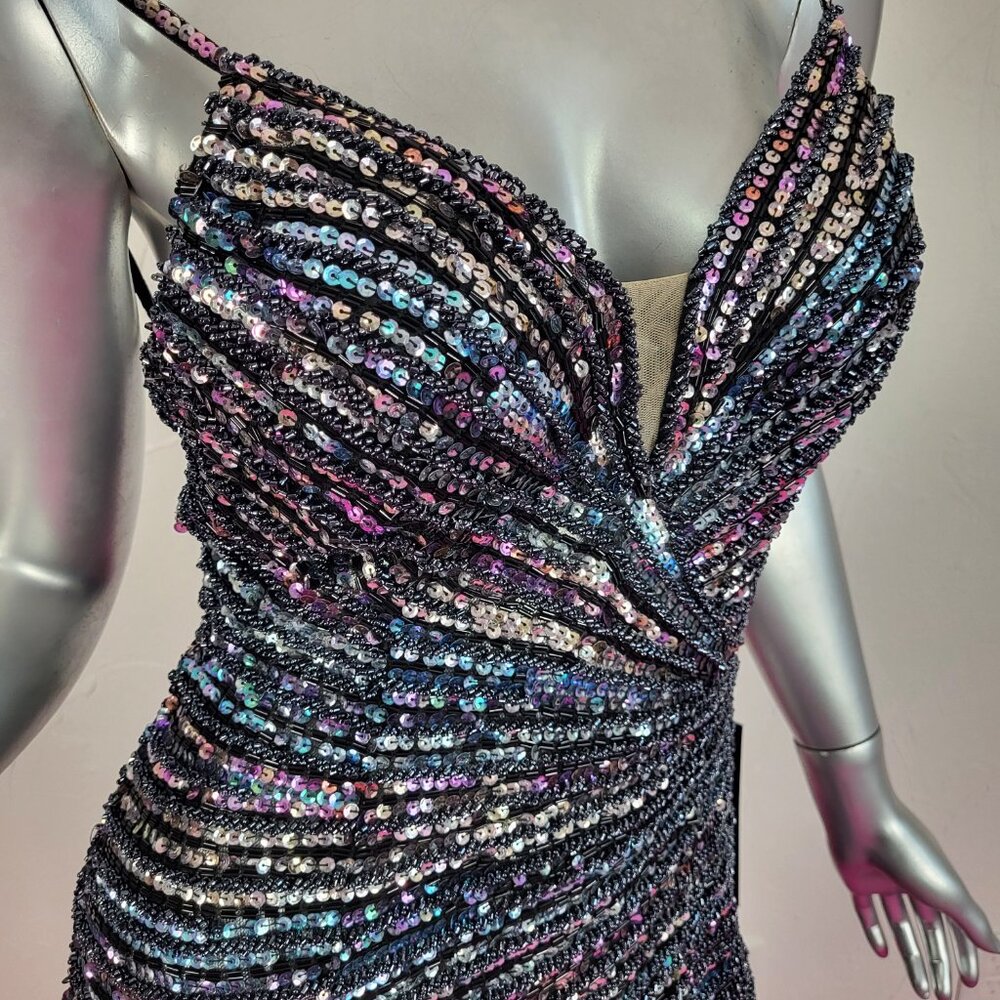 NWT~$990~JOVANI~SZ 2~BLACK PINK BEADED SEQUIN SLIT PROM EVENING GOWN DRESS - Picture 7 of 16